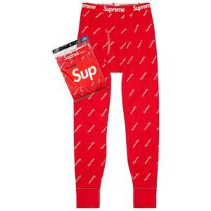 Supreme X Hanes Thermal Pants Small Red Logos All Over 1 Pack New Sealed